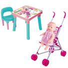 Mesa Didática C/Cadeira Unicórnio + Boneca Sapeka e Carrinho