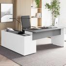 Mesa Diretor X com Armário Caixa de Tomadas e 3 Gavetas 200cm Tampo Cavado para Escritório Corporate Cinza Sagrado Com Branco Mesa Diretor X com Armário Caixa de Tomadas e 3 Gavetas 200cm Tampo Cavado para Escritório Corporate Cinza Sagrado Com Branco