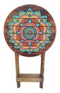 Mesa Dobravel De Madeira Mandala Rústica Adesivada Redonda
