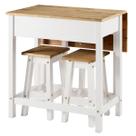 Mesa Dobrável e 2 Banquetas de Madeira Branco Lavado