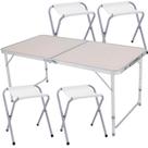 Mesa Dobrável Portátil Alumínio e MDF Tipo Maleta 120x60 CM com 4 Banquetas Avulsas ZELT