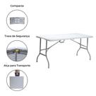 Mesa Dobrável Portátil Vira Maleta Camping Praia Churrasco Com Alça de Transporte Polipropileno 180cm x 74cm Branca