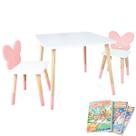 Mesa e 2 Cadeiras Infantil Borboletinha Kit Livro Educativo