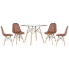 Mesa Eames com tampo de vidro 120 cm + 4 cadeiras estofadas Eiffel Botonê - Marrom
