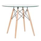 Mesa Eames Eiffel Redonda Tampo de Vidro 90cm com base de Madeira