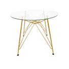 Mesa Eames Ferro Eiffel cor Dourado Fosco de Jantar ou Cozinha para 4 lugares com Tampo de Vidro Redondo 90cm