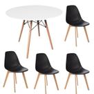 Mesa Eiffel Jantar Redonda Branca e 4 Cadeiras Nordic Pretas
