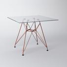 Mesa Eiffel Quadrada 90cm Tampo de Vidro com Base de Ferro Cobre