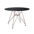 Mesa Eiffel Redonda 110cm Tampo De Madeira Preto Com Base De Ferro Cobre