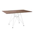 Mesa Eiffel Retangular 120x75 Tampo De Madeira Amendôa Com Base De Ferro Branco