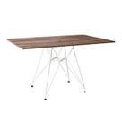 Mesa Eiffel Retangular 120x75 Tampo De Madeira Amendôa Com Base De Ferro Branco