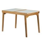 Mesa Elastica Maragogi 1,10 MT (LARG) com Tampo de Vidro Fendi Base Madeira cor Amendoa - 56800