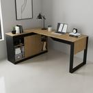 Mesa em L com Nicho Armário e Porta de Correr MDP Amêndoa/Preto Tecnomobili