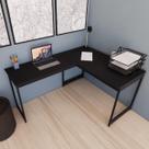 Mesa Em L Estilo Industrial Escrivaninha De Canto Escritório Estudo Beni Camaleão Cor:Nogal/Pés Brancos