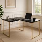 Mesa Em L Max Industrial Pés De Ferro Para Escritório e Home Office 150x150cm - JM3 Móveis Cor:Preto/Dourado