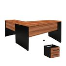 Mesa em "L" (Mesa 1,50m + Mesa Auxiliar) - 02 Gavetas - WORKSTART - NOGAL SEVILHA/PRETO - 21477