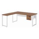 Mesa em L PÉ QUADRO (Mesa 1,50m + Mesa Auxiliar) - C/ Gavetas - WORKSTART - NOGAL SEVILHA/BRANCO- 34330