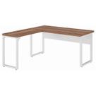 Mesa em L PÉ QUADRO (Mesa 1,50m + Mesa Auxiliar) - S/ Gavetas - WORKSTART - NOGAL SEVILHA/BRANCO - 34329