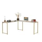 Mesa Em L Sem Prateleira Office Em Mdf Industrial Klm Store Dourado/off White