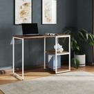 Mesa Escritório Berlim Industrial com Prateleira Ferro Branco Tampo 110x46 Amêndoa