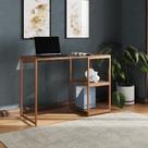 Mesa Escritório Berlim Industrial com Prateleira Ferro Cobre Tampo 110x46 Amêndoa