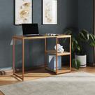 Mesa Escritório Berlim Industrial com Prateleira Ferro Cobre Tampo 110x46 Freijó