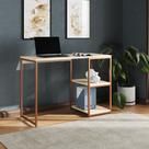 Mesa Escritório Berlim Industrial com Prateleira Ferro Cobre Tampo 110x46 Off White