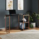 Mesa Escritório Berlim Industrial com Prateleira Ferro Cobre Tampo 110x46 Preto