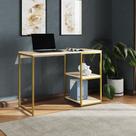 Mesa Escritório Berlim Industrial com Prateleira Ferro Dourado Tampo 110x46 Off White