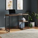 Mesa Escritório Berlim Industrial com Prateleira Ferro Preto Tampo 110x46 Amêndoa