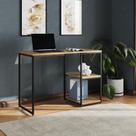 Mesa Escritório Berlim Industrial com Prateleira Ferro Preto Tampo 110x46 Freijó