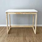 Mesa Escritório de Madeira Pinus Linea Branco e Natural