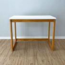 Mesa Escritório de Madeira Pinus Linea Branco e Nozes