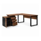Mesa Escritório em "L" - 1,70x1,50m (Extensível) - com Armário Misto (03 Gav.) - Nogal / Preto - 31603 Mesa Escritório em "L" - 1,70x1,50m (Extensível) - com Armário Misto (03 Gav.) - Nogal / Preto - 31603