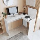Mesa Escritório Em L Com Porta Oculta Escrivaninha De Canto Para Computador Home Office Amplo Espaço Base Firme