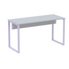 Mesa Escritório P25 TUB Pandin 150 cm (Larg) Tampo MDP Cinza Pé Aço Tubular Lilás