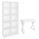 Mesa Escrivaninha 90cm Veneti e Estante Livreiro 90x187cm Lean A06 Branco - Mpozenato Mesa Escrivaninha 90cm Veneti e Estante Livreiro 90x187cm Lean A06 Branco - Mpozenato