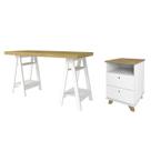 Mesa Escrivaninha Cavalete 135cm e Gaveteiro 2 Gavetas May A06 Olmo/Branco - Mpozenato Mesa Escrivaninha Cavalete 135cm e Gaveteiro 2 Gavetas May A06 Olmo/Branco - Mpozenato