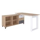 Mesa Escrivaninha em L com 3 Gavetas e Nichos Nexos Carvalho/Branco/Grafito