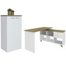 Mesa Escrivaninha em L Golden e Armário Alto 2 Portas Tok A06 Olmo/Branco - Mpozenato