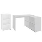 Mesa Escrivaninha em L Link e Estante Livreiro 45x81cm Lean A06 Branco - Mpozenato Mesa Escrivaninha em L Link e Estante Livreiro 45x81cm Lean A06 Branco - Mpozenato