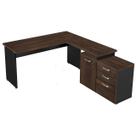 Mesa Escrivaninha Escritório em "L" - 1,50x1,50m Extensível com Armário Misto 3 Gavetas WORKSTART MARSALA PRETO
