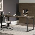 Mesa Escrivaninha Escritório Kappesberg 190 cm Quarto Sala Aço Preto Industrial Tampo Marrom Madeira Mesa Escrivaninha Escritório Kappesberg 190 cm Quarto Sala Aço Preto Industrial Tampo Marrom Madeira