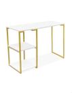Mesa Escrivaninha Industrial Escritório Nic 90cm Dourado com Prateleira e Tampo Branco
