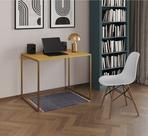 Mesa Escrivaninha Industrial Tampo de Madeira 90x53cm Ferro Dourado Mesa Escrivaninha Industrial Tampo de Madeira 90x53cm Ferro Dourado