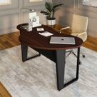 Mesa Escrivaninha Orgânica Linear 173cm X 94cm Pés Metal para Escritório Home Office F5 Corporate Marrom Louro Preto Com