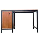 Mesa Escrivaninha para Escritório Nicho Lateral com Prateleira Ferro e Madeira Cores Preto e Castanheira