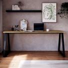 Mesa Escrivaninha para Escritório X com Pés Metal 160cm Industrial Executive Nogal E Preto