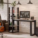 Mesa Escrivaninha Para Home Office E Escritório Paris Com Prateleiras Estilo Industrial Em Mdf
