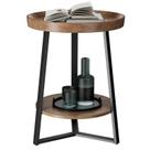 Mesa final Gadroad Round com armazenamento de 2 camadas de madeira e metal marrom